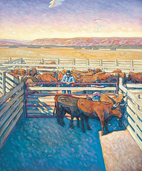 Howard Post, Holding Pen by the Barn: Signed: H.E. Post ©, L/L, Oil on canvas, 72 x 60 inches