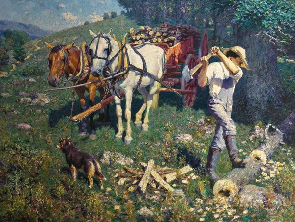 William Robinson Leigh, West Virginia Woodchopper: Signed: WR Leigh, L/L, Oil on board, 37 x 49 inches