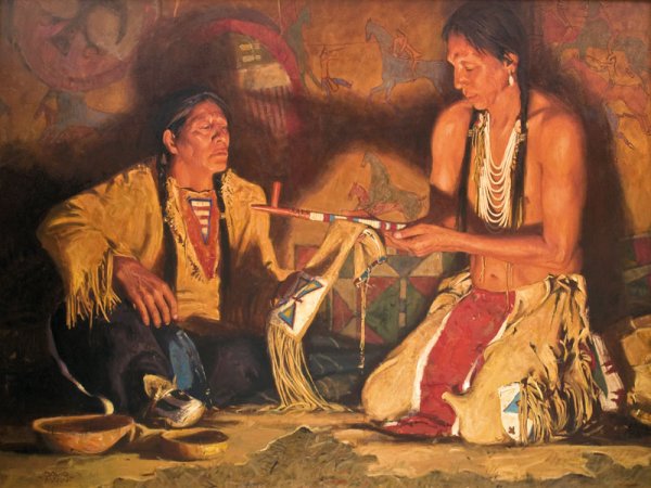 David Mann, The New Pipe: Signed: David Mann, L/L, Oil on canvas, 30 x 40 inches