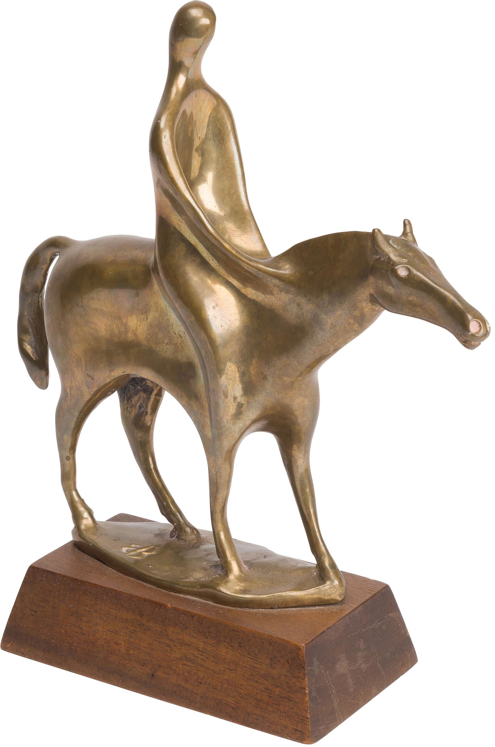 Edgar Britton | Rider: Artist: Edgar Britton | 1901-1982 Title: Rider Inscribed on base: EB Media: Bronze Dimensions: 8 1/2 by 9 by 2 1/2 inches Additional dimensions: 10 by 9 by 3.25 inches with base Condition: Very Good C