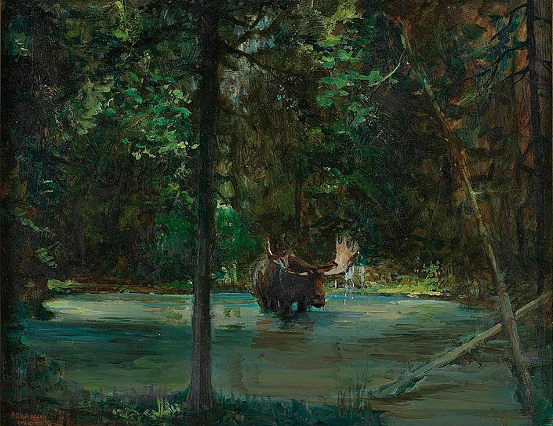Joe Abbrescia | From a Scene I Saw in Glacier National: Artist: Joe Abbrescia| 1936-2005Title: From a Scene I Saw in Glacier National ParkSigned l/l: Abbrescia Â©Media: Oil on masoniteDimensions: 11 by 14 inchesAdditonal dimensions: 17.5 by 20.5 by 1.75