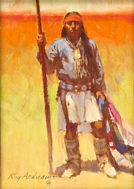Roy Andersen, Apache: Signed: Roy Andersen CA, l/l, Oil on board, 7 by 5 inches
