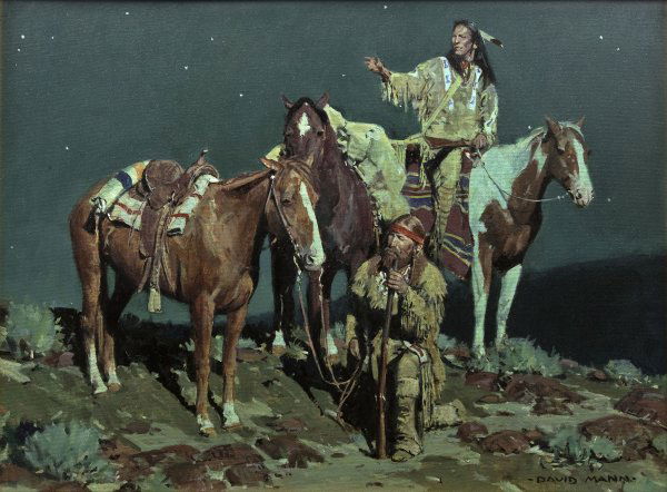 The Moonlit Trail: Artist: Mann, David, b. 1948 Media: Oil on canvas Dimension: 18 x 24 inches Signature Details: David Mann Signature: L/L