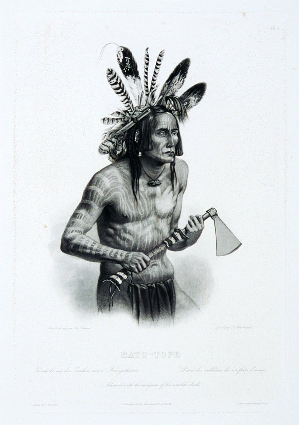 Mato-Tope: Artist: Bodmer, Karl, 1809 - 1893 Media: Handcolored lithograph on paper Dimension: 18 1/4 x 13 3/4 inches Signature Details: see notes