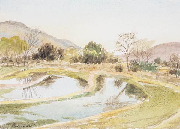 Peter Hurd ``Spring Irrigation ``: Peter Hurd 1904 - 1984 NA "Spring Irrigation " - Watercolor on paper - 5 1/4 by 7 1/4inches
