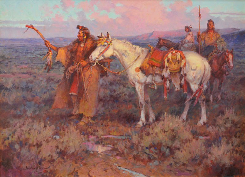 Medicine Pony: Artist: Andersen, Roy, b. 1930 CAA, NAWA, OPA Media: Oil on canvas Dimensions: 26 by 36 inches Signature Details: Roy Andersen [artist cipher] Signature: l/l