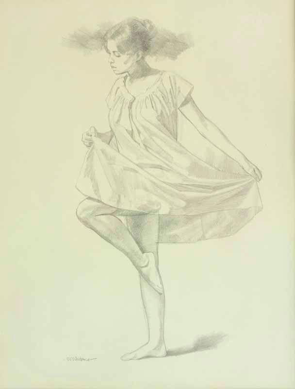 William Whitaker Girl Twirling: Pencil on paper 17 by 14 inches Signed; W. Whitaker, l/r