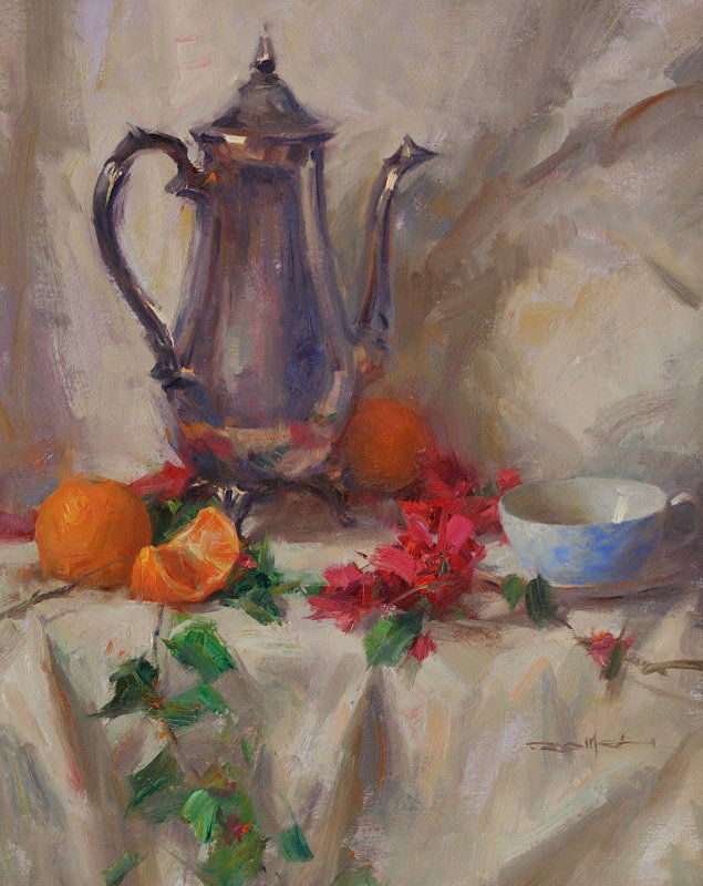 Romel De La Torre Oranges and Silver: Oil on linen 20 by 16 inches Signed; De La Torre, l/r