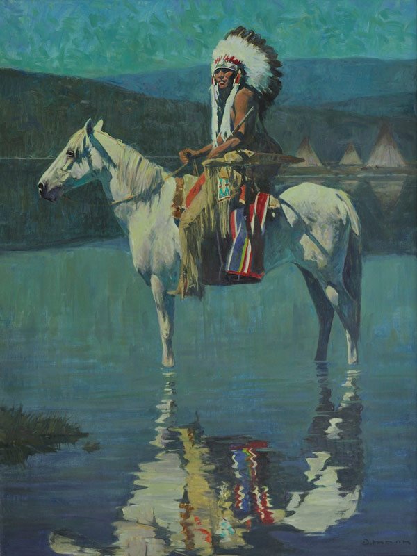 David Mann 'Kiowa Moon': Oil on canvas 40 x 30 inches Signed; D. Mann , l/r