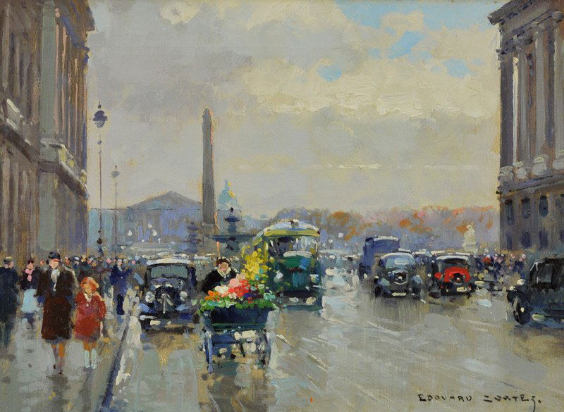 Edouard Cortes 'Place de La Concorde': Oil on linen 12 ¾ x 17 ½ inches Signed; Edouard Cortes , l/r