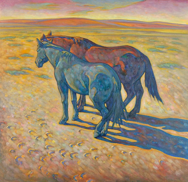 Howard Post 'Long Shadows': Oil on canvas 58 by 57 inches Signed; 'H.E. Post ©',l/r