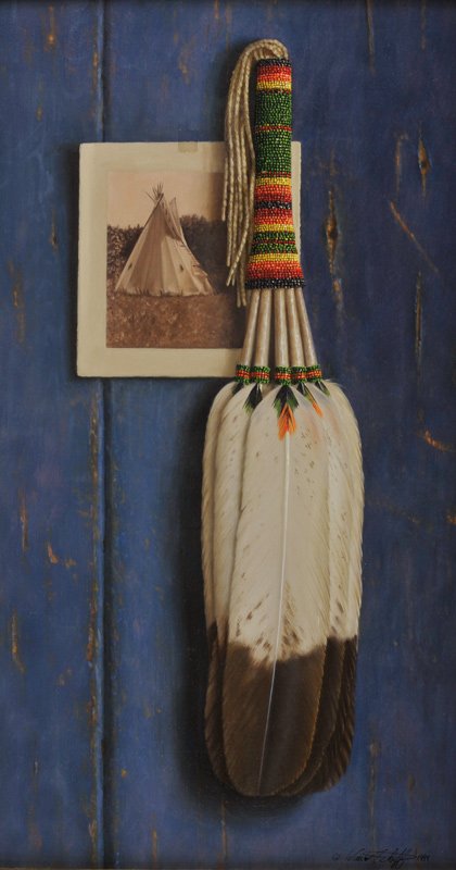 William Acheff 'Ceremonial Fan': Oil on canvas 17 ½ by 9 ½ inches Signed; 'Wm. Acheff 1999',l/r