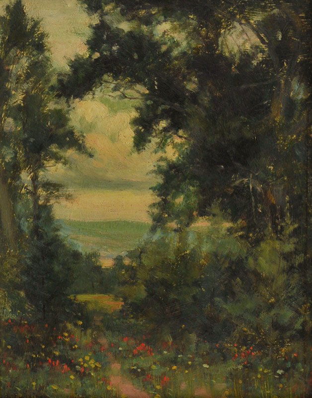 Bert Geer Phillips 'Pastoral Scene': Oil on board 12 by 9 inches Signed; 'Indistinct',l/r