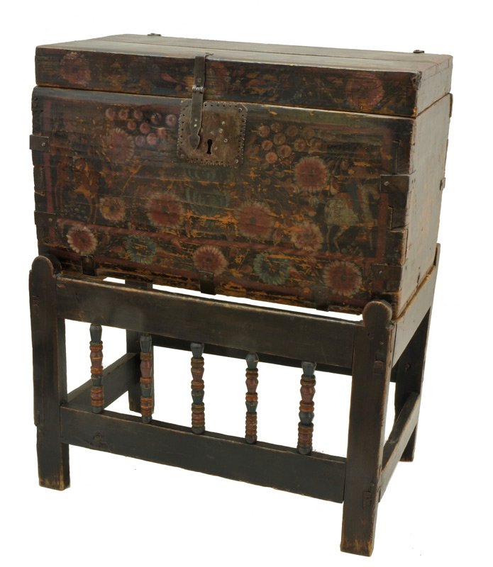 Unknown 'Michoacan Chest ': Carved & painted wood with original metal hardware 33 ½ by 27 by 16 ¾ inches Provenance: Dorothy McKibben, Santa Fe, N.M. McKibben was a significant collector of New Mexican and Mexican art. She is 