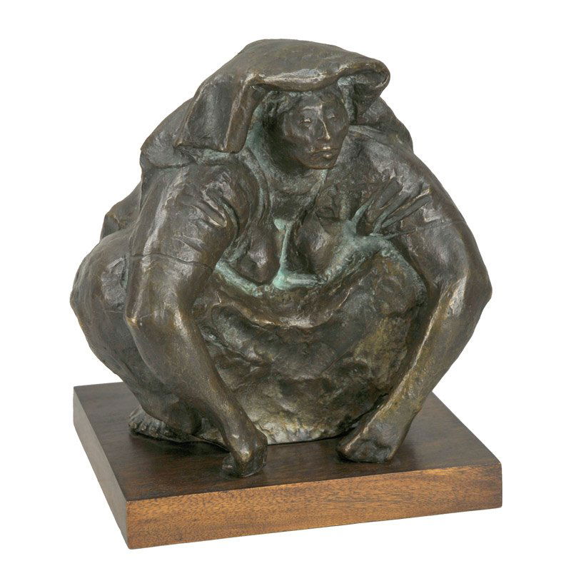 Francisco Zuniga 'Mujer de Cuclillas Con Tocado': Bronze 9 by 8 by 9 inches Signed; '1970 II/VI Zuniga ',on back