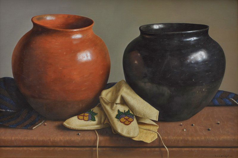 William Acheff 'Pots': Oil on canvas 20 by 30 inches Signed; 'Wm. Acheff 1998',l/r
