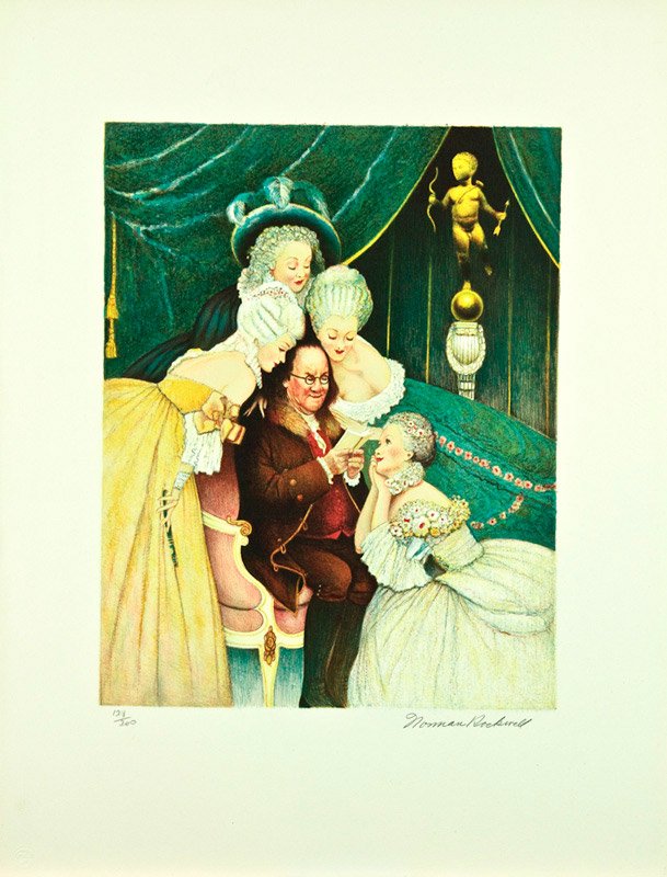 Norman Rockwell 'Poor Richard's Almanac, Suite of Seven: Color lithographs 25 ½ x 19 ¾ inches, each unframed Signed; ''128/200' l/l ; 'Norman Rockwell' l/r on each lithograph',