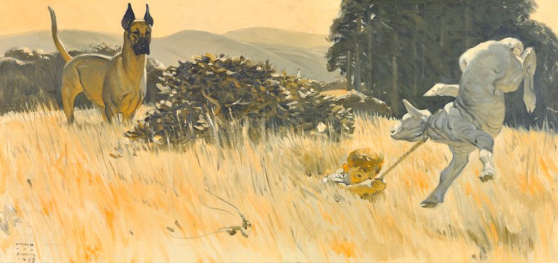 Harold Von Schmidt 'Mutton Round-Up': Oil on canvas 24 x 40 inches Signed; ' Harold Von Schmidt, 1939', l/l