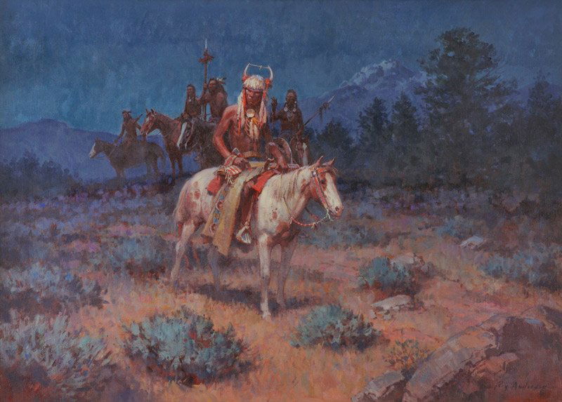 Roy Andersen 'When Wolves Sing': Oil on canvas 26 x 36 inches Signed; 'Roy Andersen CA', l/r