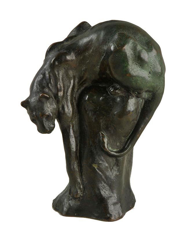 Anna Hyatt Vaughn Huntington 'Descending Panther': Bronze 6 ½ x 4 ¾ x 3 inches Signed; 'Anna V. Hyatt, stamped Gorham Co Founders 038', base