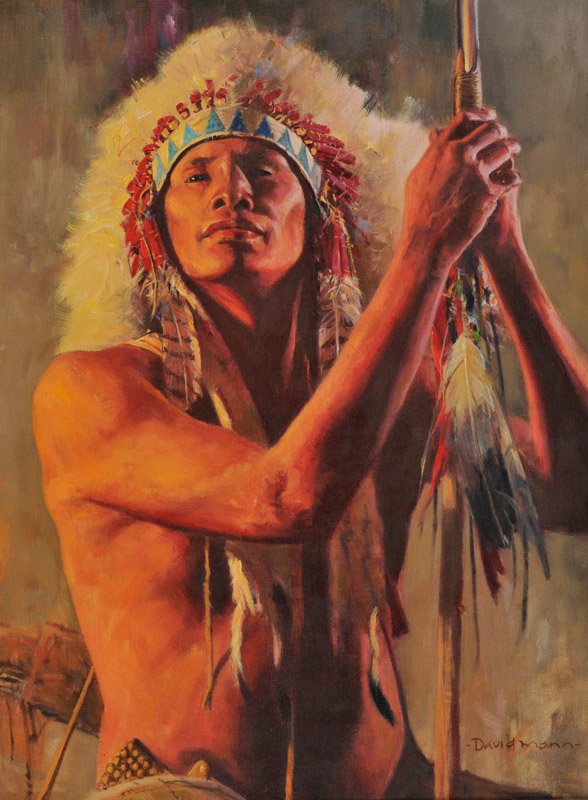 David Mann 'Prairie Warrior': Oil on canvas 24 x 18 inches Signed; 'David Mann', l/r