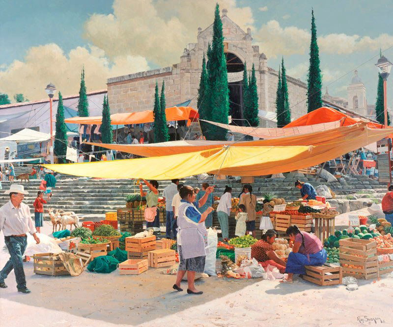 Ray Swanson 'Market': Oil on canvas 40 x 48 inches Signed; 'Ray Swanson', l/r
