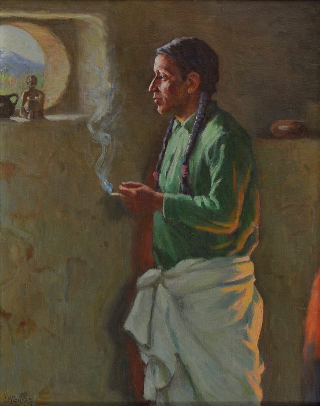 Joseph Henry Sharp 'Jerry Mirabel': Oil on board 19 ½ x 15 ½ inches Signed; 'JH Sharp ', l/l