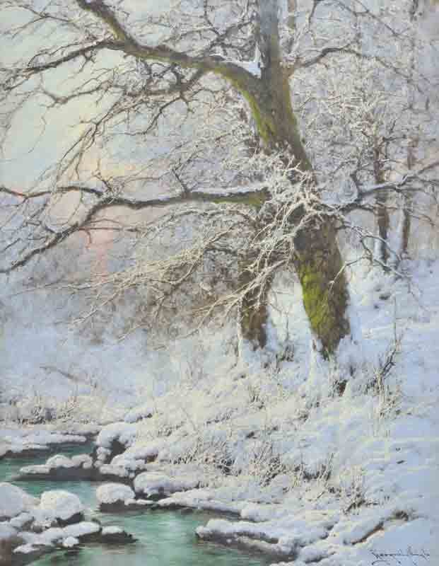 Neogrady Laszlo 'Stream in a Wooded Landscape at Sunset: Oil on canvas 50 x 40 inches Signed; 'Neogrady Laszlo', l/r