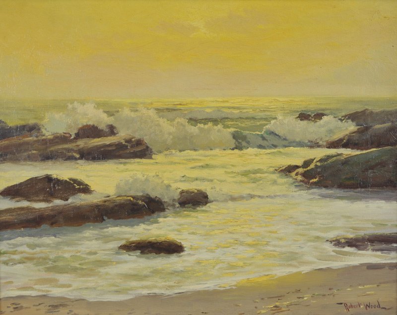 Robert Wood 'Radiant Surf': Oil on masonite 16 x 20 inches Signed; 'Robert Wood', l/r