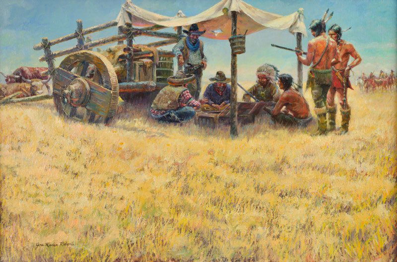Joe Rader Roberts 'Trading on the Llano Estacado': Oil on linen 20 x 30 inches Signed; 'Joe Rader Roberts', l/l
