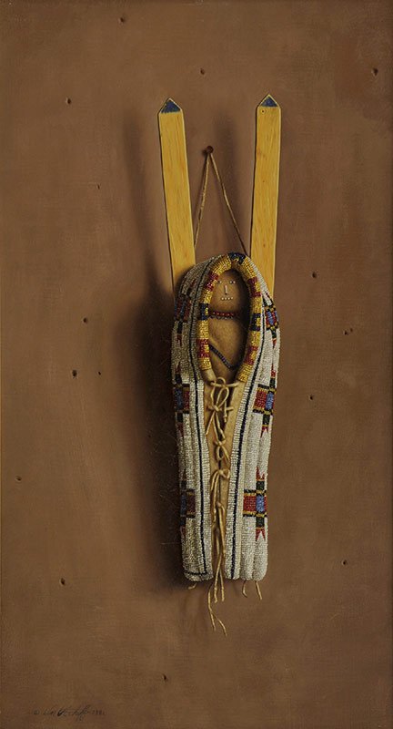 William Acheff 'Cradle Toy': Oil on canvas 24 x 12 inches Signed;' © Wm. Acheff 1982' , l/l