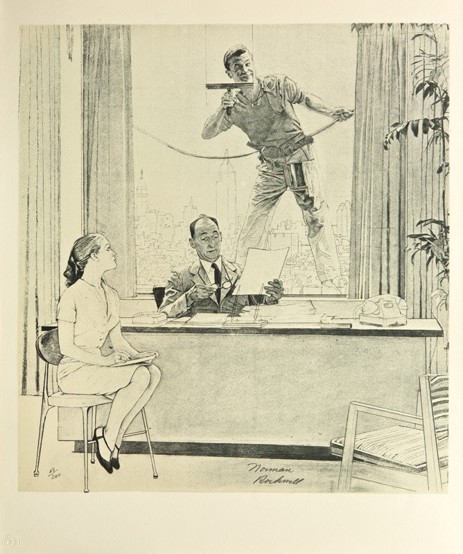 Norman Rockwell 'Window Washer': Lithograph 25 1/2 x 19 3/4 inches Signed;' '28/200' l/l; 'Norman Rockwell' l/r in graphite on image' ,