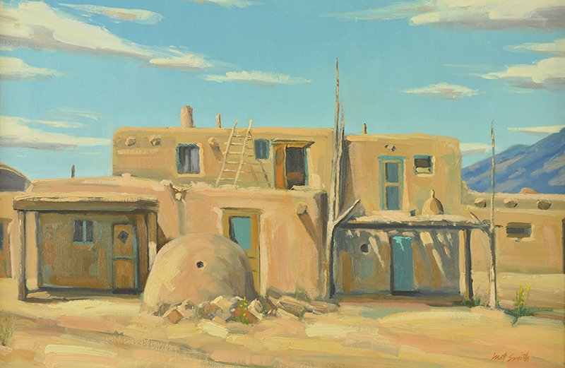 Matt Smith 'Pueblo at Taos': Oil on linen 16 x 24 inches Signed;' Matt Smith' , l/r