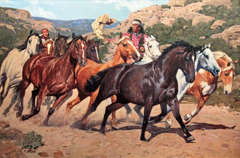 David Mann, 'Into Apache Land': David Mann b. 1952 Into Apache Land Oil on canvas 40 x 60 inches David Mann l/r