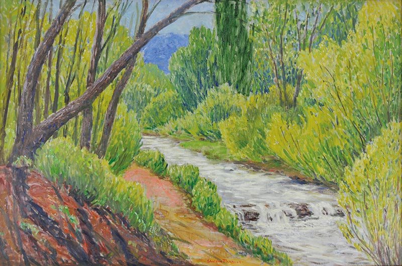 Sheldon Parsons, 'Arroyo Mimbrera': Sheldon Parsons 1924 - 2002 AAA, AOA, CAA, NAWA, NWR Arroyo Mimbrera Oil on board 24 x 36 inches Sheldon Parsons l/c