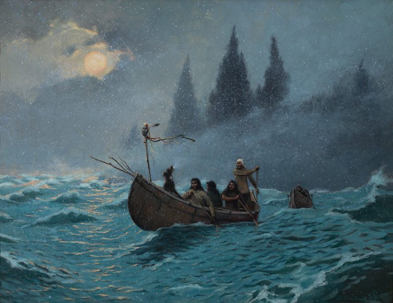DeCost Smith, 'Starting Out for Winter Hunt': DeCost Smith Starting Out for Winter Hunt Oil on canvas 24 x 30 inches De Cost Smith [artist's cipher] 1889 l/r