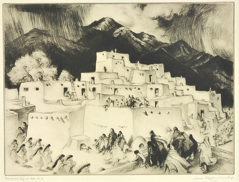 Ceremonial Day at Taos, 1953: Gene Kloss 1903 - 1996 NA ,Media: Drypoint, Dimensions: 9 By 12 Inches