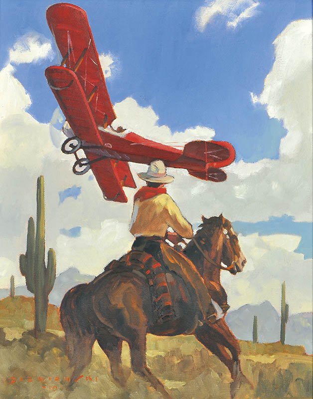 Desert Flight: Dennis Ziemienski b. 1947 ,Media: Oil on panel, Dimensions: 20 By 16 Inches