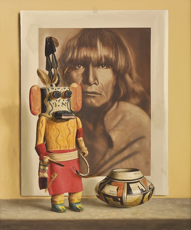 E.S. Curtis - A Hopi Man: William Acheff b. 1947 AOA, NAWA ,Media: Oil on linen, Dimensions: 24 By 20 Inches