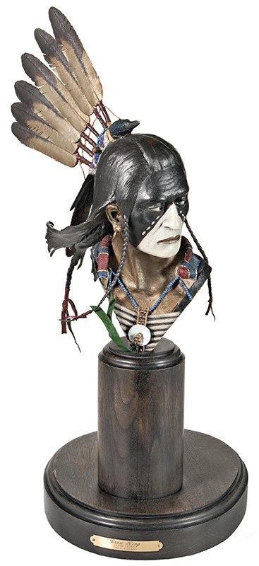 Crow King Maquette: Dave McGary 1958 - 2013 ,Media: Polychrome bronze, Dimensions: 10 By 5 By 9 Inches. Edition 34 of 100