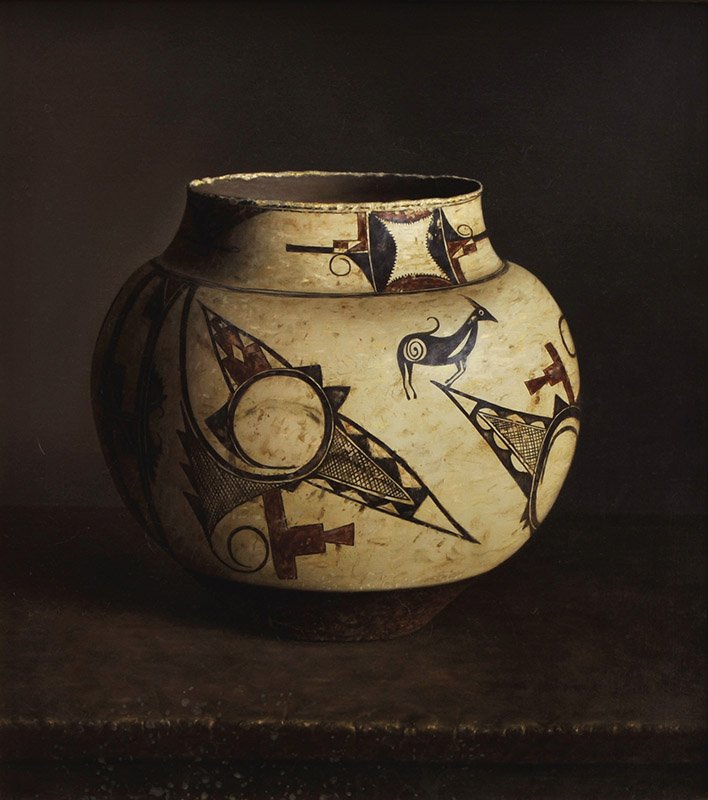 Zia Pot 1820-1830: William Acheff b. 1947 AOA, NAWA ,Media: Oil on canvas, Dimensions: 20 By 18 Inches