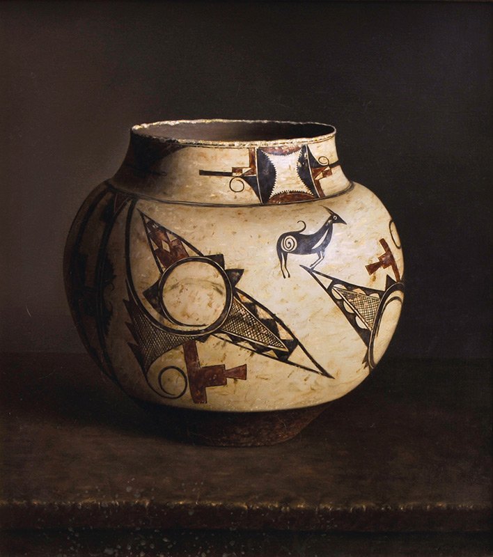 Zia Pot 1820-1830: William Acheff, b. 1947 AOA, NAWA | Signed: Wm Acheff 1988, l/r | Media: Oil on linen | Dimensions: 20 by 18 inches