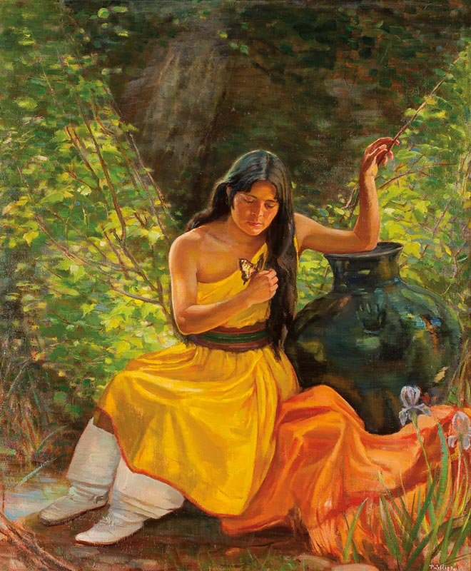 Taos Maiden: Bert Geer Phillips, 1868 - 1956 TSA | Signed: Phillips, l/r | Media: Oil on canvas | Dimensions: 36 by 30 inchesWhile studying at the Académie Julien in Paris, Phillips met Joseph Henry Sharp and Ern