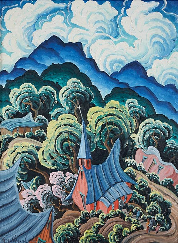Springtime at Pedernal: Kim Douglas Wiggins, b. 1960 SAI | Signed: Kim Wiggins 02, l/l | Media: Oil on board | Dimensions: 16 by 12 inches