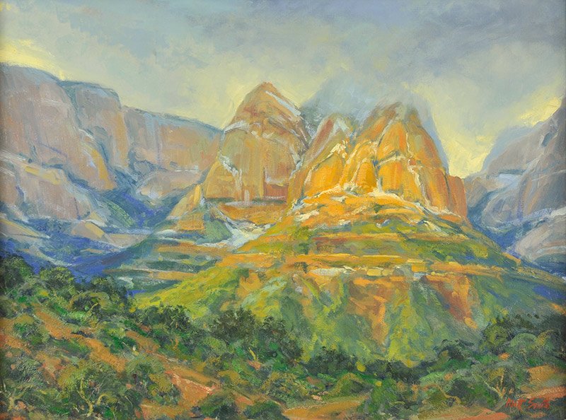 Kolob Canyon: Matt Smith, b. 1960 | Signed: Matt Smith, l/r | Media: Oil on linen | Dimensions: 18 by 24 inches