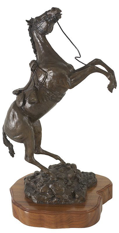 Sole Survivor, Custer's Last Stand, Ed. 2/20: David Copher, b. 1954 | Signed: Copher © Sole Survivor Custers last stand, front base, 1980 2/20, rear base | Media: Bronze | Dimensions: 18 by 16.5 by 11 inches