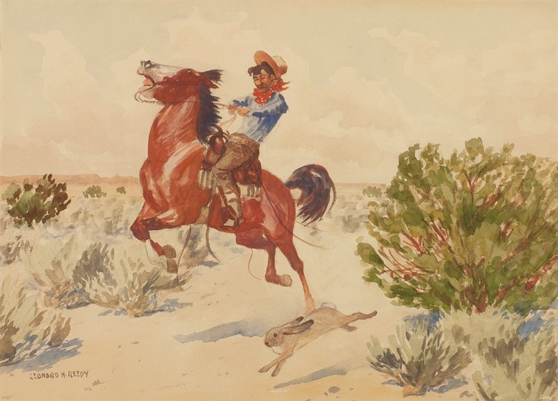 A Startled Bronco: Leonard H. Reedy, 1899 - 1956 | Media: Watercolor on paper | Signed: 'Leonard H. Reedy,'l/l | Dimensions: 8 by 11 inches