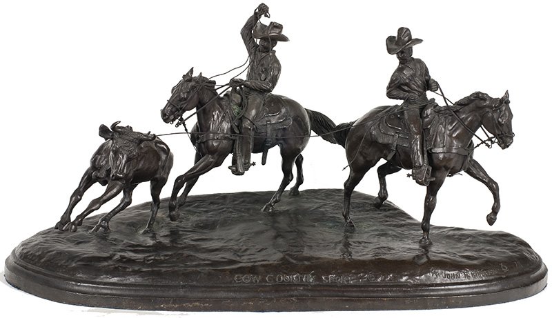Cow Country Sport Ed. 12/15: John Henry Kittelson, b. 1930 CAA | Media: Bronze | Signed: 'Cow Country Sport Â© P.M. 72 CA John H. Kittelson [artist's symbol] 71 12-15,'base | Dimensions: 12.5 by 26 by 15.5 inches