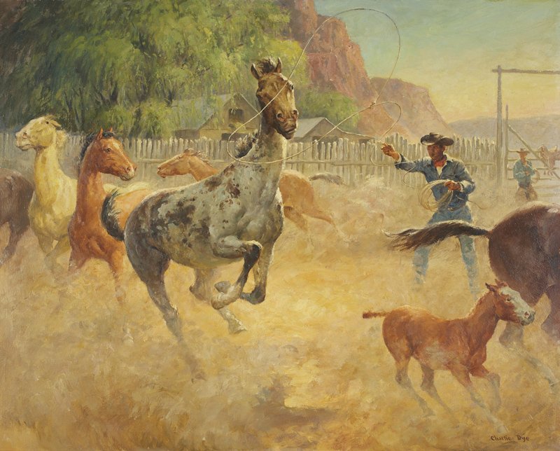 The Roper: Charlie Dye, 1906 - 1972 CAA | Media: Oil on board | Signed: 'Charlie Dye,'l/r | Dimensions: 24 by 30 inches
