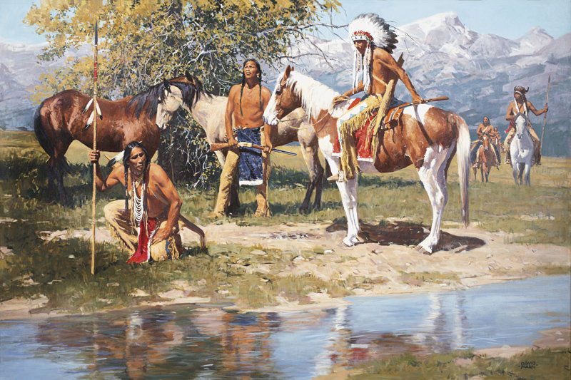 The Still Warm Camp: David Mann, b. 1948 | Media: Oil on canvas | Signed: 'David Mann,'l/r | Dimensions: 40 by 60 inches